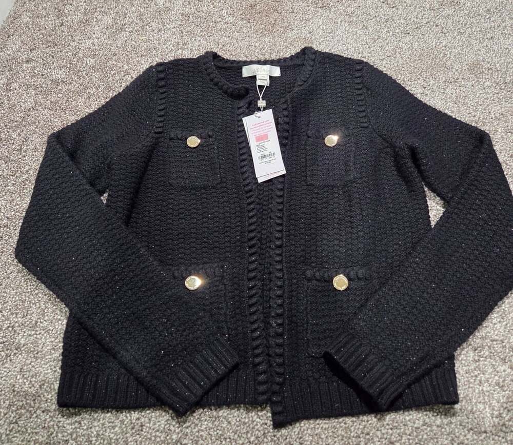 Lilly Pulitzer Cardigan Size XS Black Metallic Knit Sweater Jacket